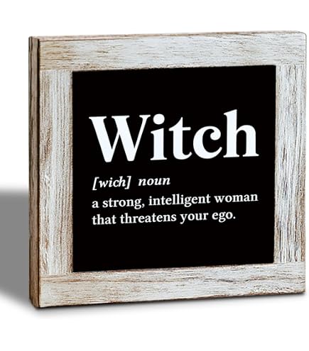 Halloween Witch Definition Wooden Box Sign - 5x5 Inch Decor For Desk, Shelf, Or Wall (Black)