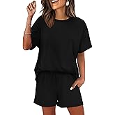 WIHOLL 2 Piece Lounge Sets for Women 2 Piece Lounge Matching Short Sleeve Tops Shorts Pants with Pocket Clothing