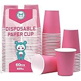 Yuxitia Disposable Paper Cups, 60pcs Pink Paper Cups For DIY Wedding Christmas Party Picnic BBQ Travel and Event 8oz (Pink)