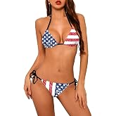 Women Sexy Halter Christmas Bikini Set Two Pieces String Triangle Swimsuit | OneSize,Christmas Light Print,Halter Sliding Triangle Top,Side Tie Low Waisted String Triangle Bottoms,Removable Padded,Party