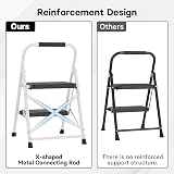 BONTEC 2 Step Ladder 150KG Anti‑Slip Pedals Folding Steel Lightweight White view 5