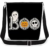 LiuenMgg Boo Spook Print Canvas Crossbody Bag, Adjustable Strap Lightweight Purse with Top Zipper & Inner Pocket, Daily Shoulder Bag Halloween Present for Women