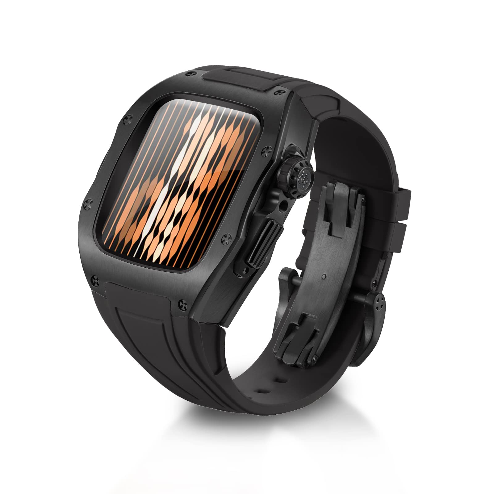 Photo 1 of RYUEUYA Luxury Designer Rugged Metal Case with Band, Compatible for Apple Watch Series 8/7 45mm and SE/6/5/4 44mm, Stainless Steel Military Personalized Protective Cover,44/45mm,BM-BR