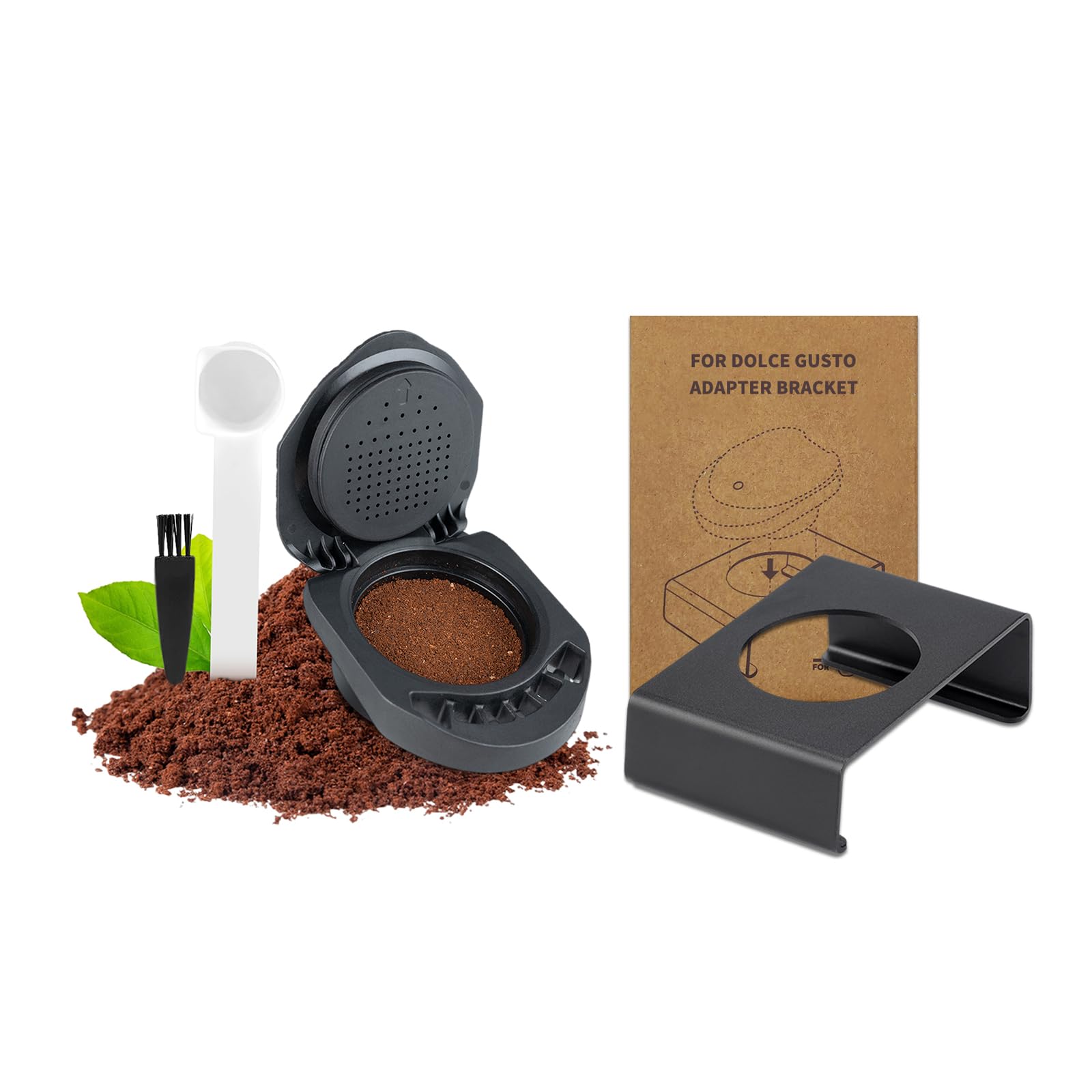 FOVNOT Reusable Capsule Adapter for Dolce Gusto, Refillable Coffee Capsule Converter with Adapter Bracket for Piccolo XS/EDG 305/EDG 606.S/Genio S