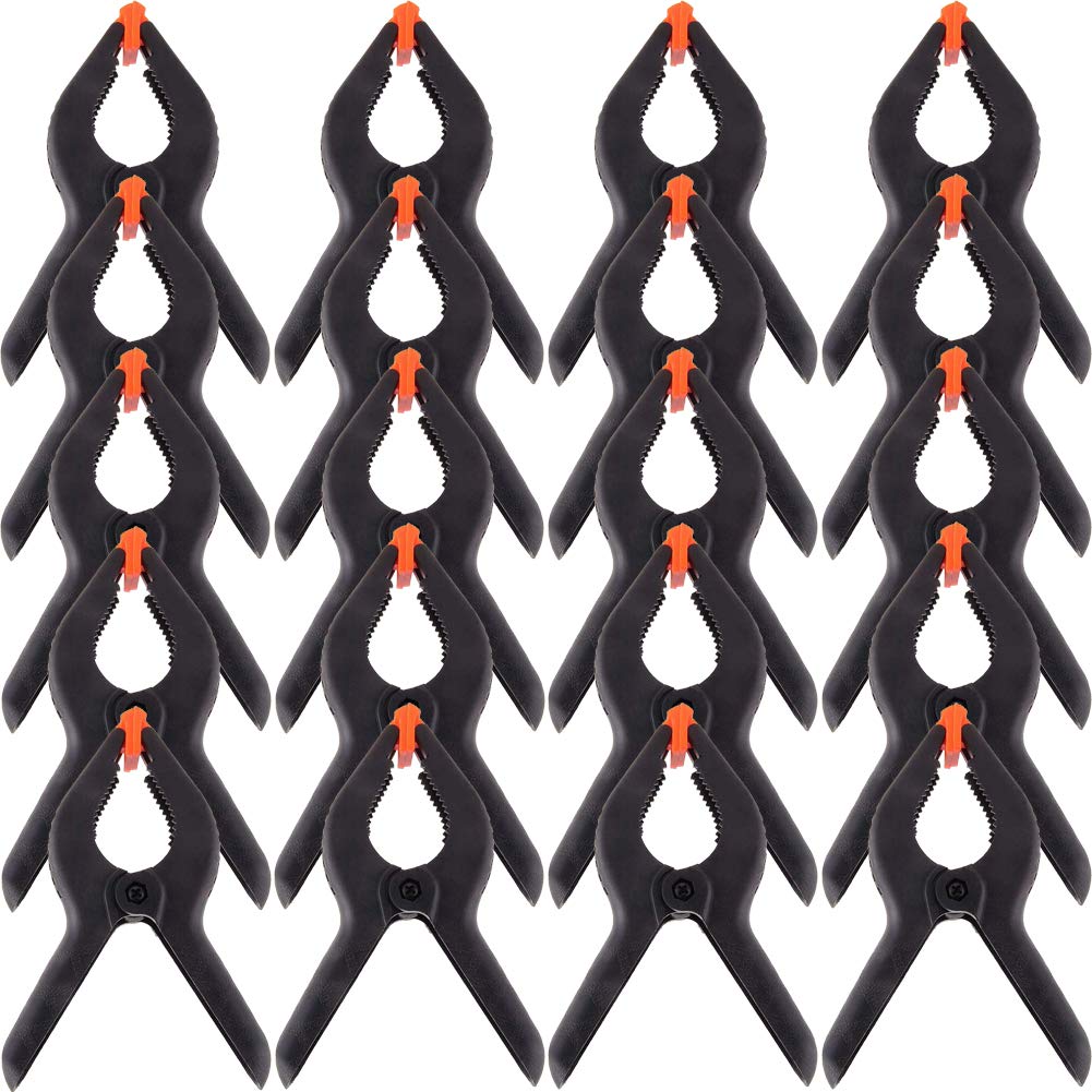 NALCY 20 PCS Plastic Spring Clamps, Backdrops Clamp Clips 2Inch, 3Inch Black Nylon Backdrop Clamps for Background Muslin, Canvas, Paper, Chroma Key Screen, Heavy Duty Clip, Photo Studio