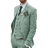 Retro Linen Men Suit Notched Lapel Slim Fit Beach Wedding Suits for Men 3 Pieces Linen Jacket Blazer Homecoming Tuxedo