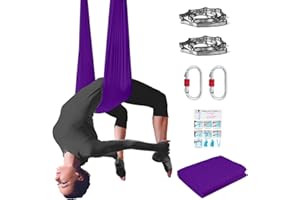 PRIOR FITNESS Low Stretch Aerial Yoga Hammock Kit 4.4 Yards Aerial Silk For Professional Yoga Instructors,Yoga Swing Set,Improve your Flexibility & Core Strength,Yoga Starter Kit