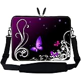 Meffort Inc 17 17.3 inch Neoprene Laptop Sleeve Bag Carrying Case with Hidden Handle and Adjustable Shoulder Strap - Dark Purple Butterfly Design