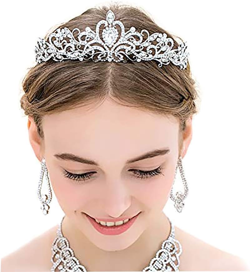 Silver Crystal Tiara Crystal Crown Headband Princess Elegant Crown with combs for Girls Bridal Wedding Prom Birthday Party Women, 2 Pack