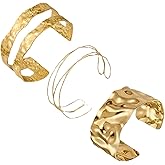 ZGHQHCDRH 3PCS Gold Chunky Cuff Bracelets for Women Irregular Minimalist Statement Bangle Bracelets Set Open Wide Bangle Arm Cuff Daily Outfits Jewelry
