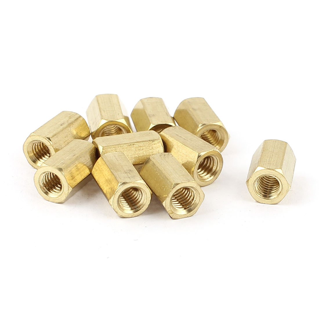 Sourcingmap M4 x 10mm Female/Female Thread Brass Hex Standoff Spacer 10pcs