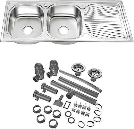 Melko Edelstahlspüle 2 Becken Küchenspüle Waschbecken Spülbecken