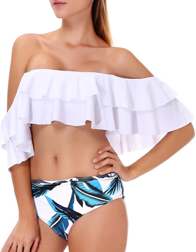 ruffle off the shoulder swim top