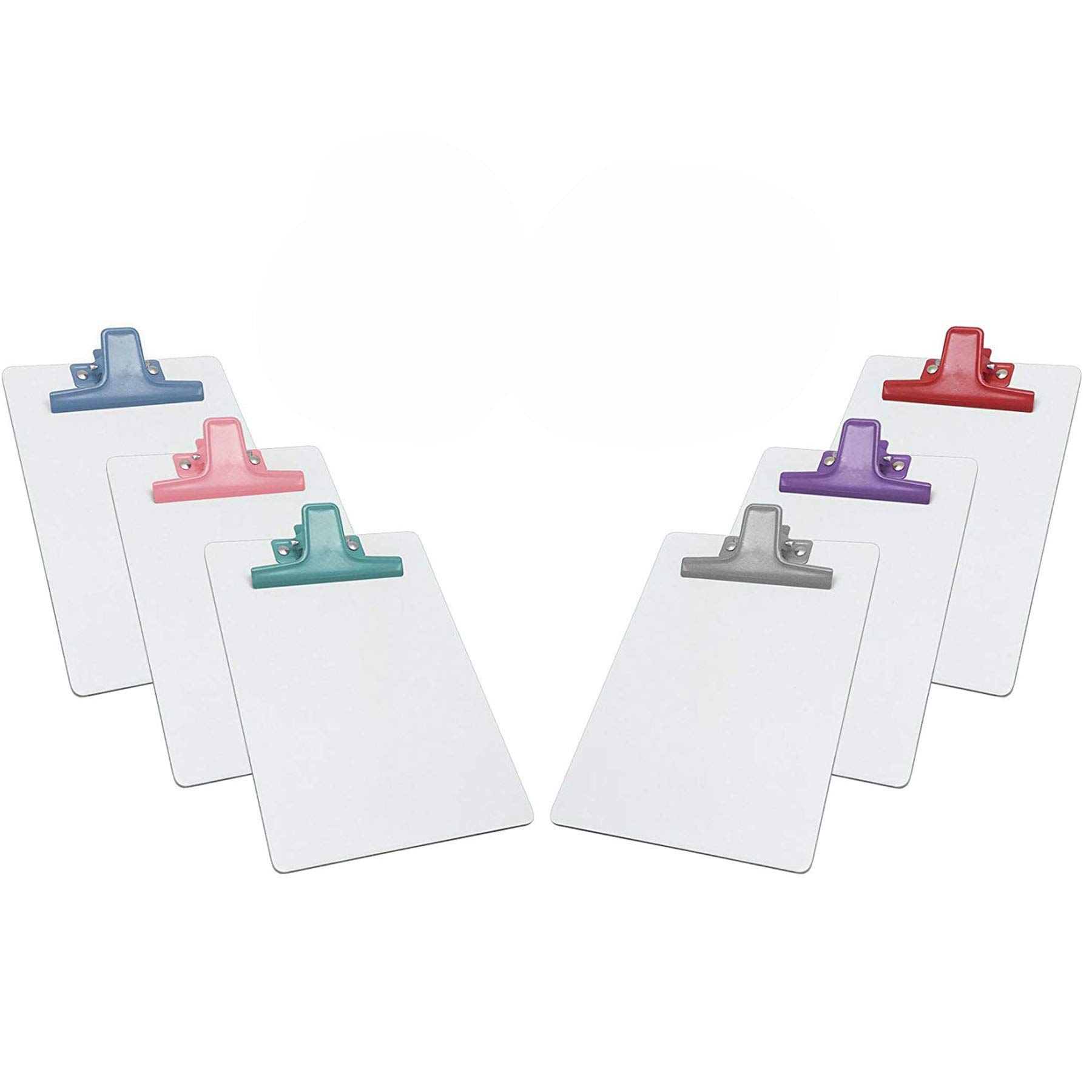 Acrimet White Clipboard Memo Size A5 (23 cm x 16 cm) Premium Metal Clip (Hardboard) (Assorted Color Clip) (6 Pack)