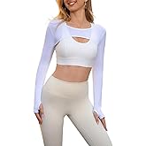 spxidacx Women Long Sleeve Crop Top Bolero Thumbhole Workout Cropped Shirts Sports Shrug