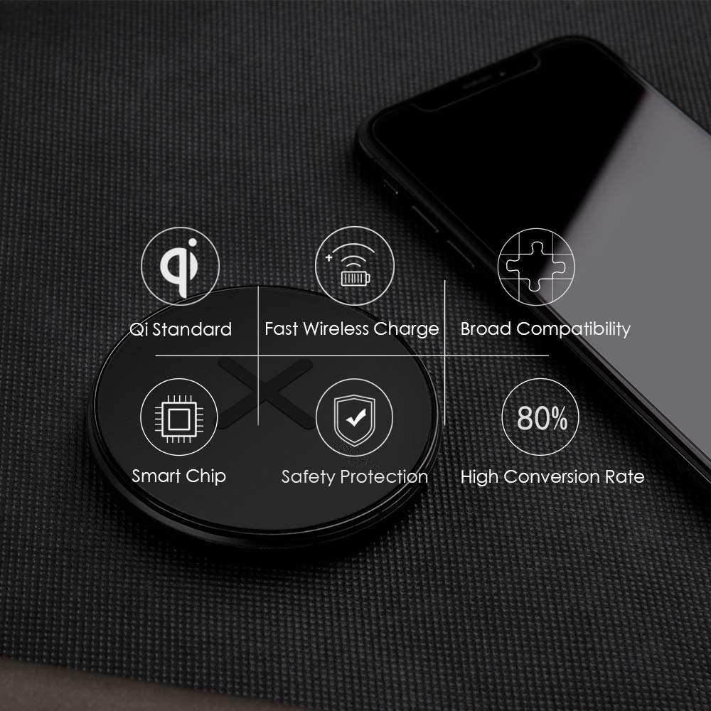 Nillkin Wireless Fast Charger Qi Wireless Charging Pad 10W Mini Ultra Compact Compatible iPhone X/iPhone 9/iPhone 8/ Samsung Galaxy s9/S9 Plus/S8/S8 Plus Up 80% Charge Conversion