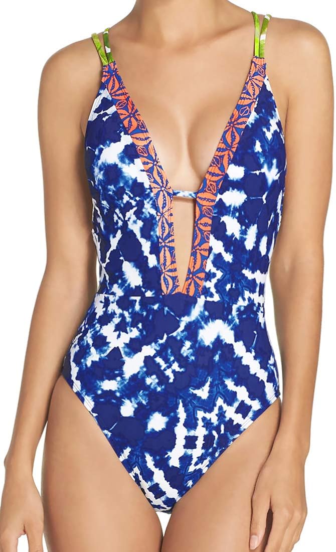 La Blanca One Piece Swimsuit Tummy Control Plunge V-Neck Strappy Back Maillot Multi 12 at Amazon 