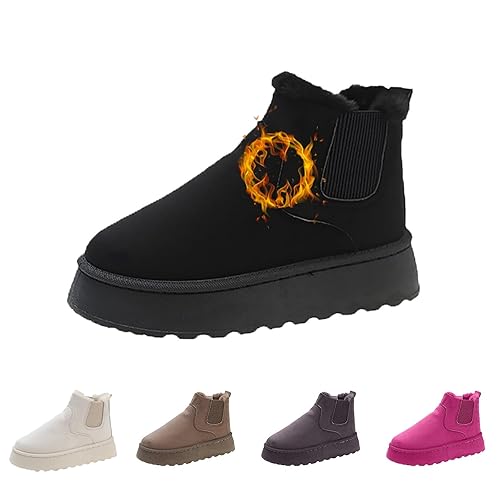 Snow Boots Womens Winter Boot Fur Lined Comfortable Women Walking Booties Lightweight Anti-Slip Ankle Boots Slip Ins Outdoor for Ladies Girls Solid Colour Warm Booties