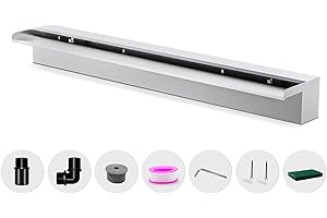 Waterfall Pool Fountain LONGRUNNEW 304 Stainless Steel 35.4" Rectangular Waterfall Spillway, Water Fall Fountain with Pipe Connector for Garden Outdoor, Swimming Pools, Fountains, Pond and Spa
