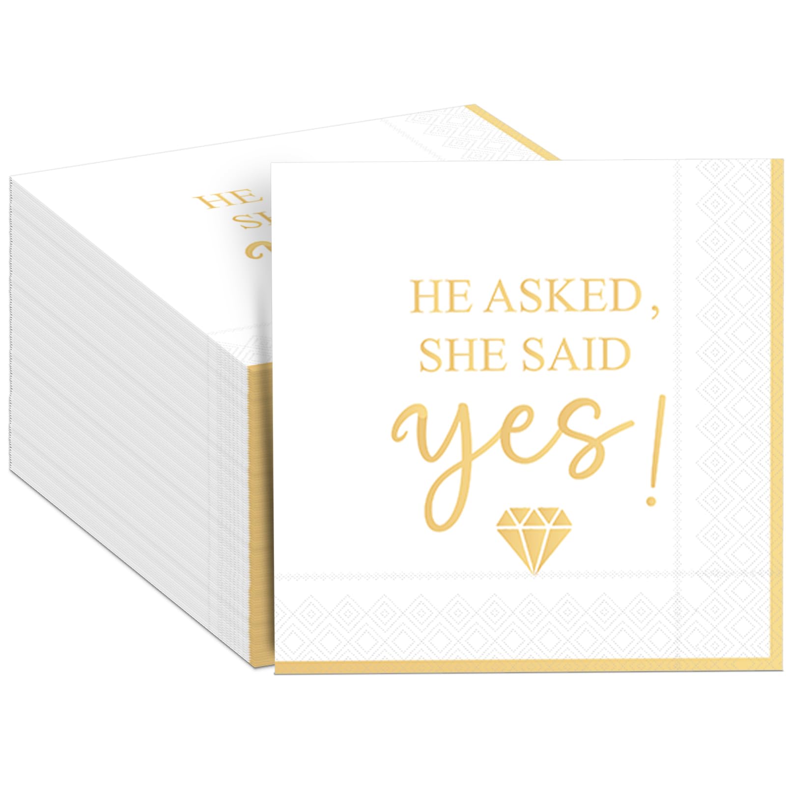 Photo 1 of 100Pcs He Asked She Said Yes Party Napkins Engagement Paper Napkins Happy Engagement Wedding Party Supplies Disposable Napkinfor Bridal Shower Birthday Decorations 6.5x6.5 In