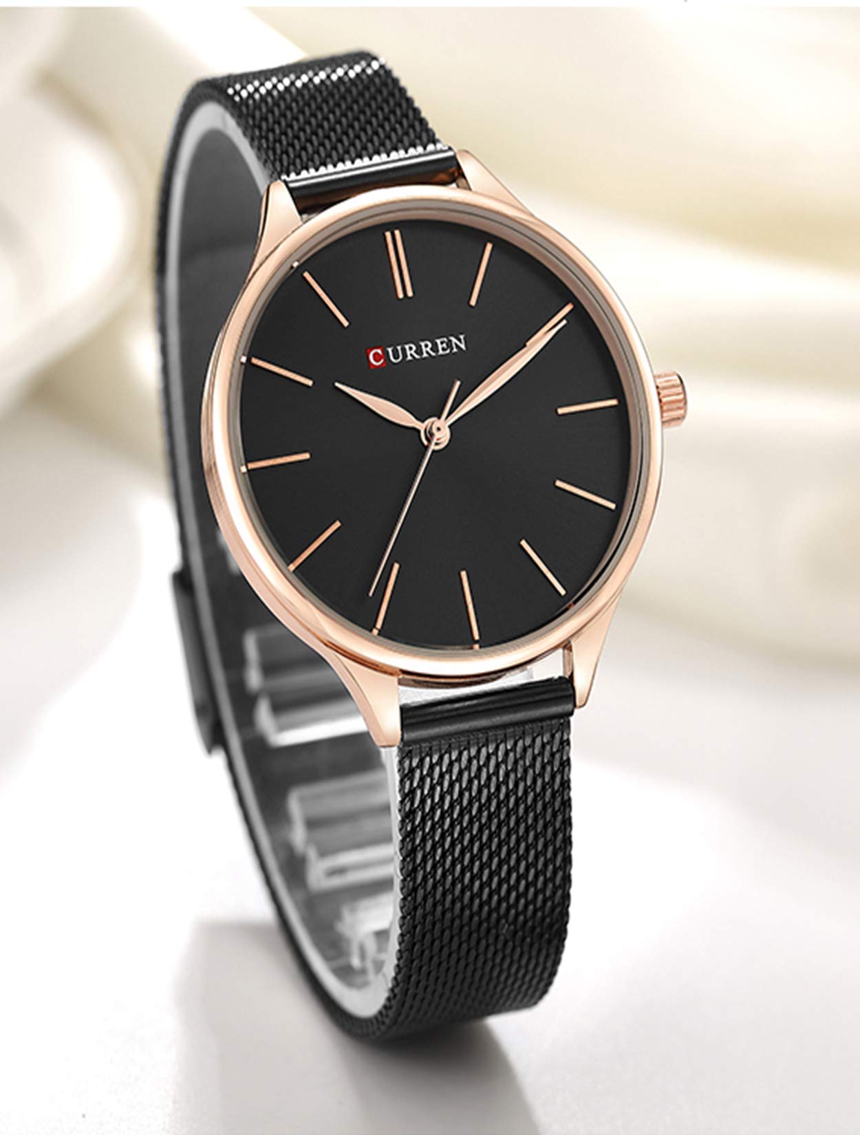 Frauen Uhr, Business Casual Wasserdicht Quarz Armbanduhr für Frau mit Schwarz Edelstahl Mesh Band