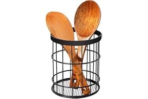 SMARTHOM Black Utensil Holder for Kitchen Counter, Metal Wire Cooking Utensils Holder for Countertop, Matte Iron Spatula Holders Crock for Kitchen Cooking Organizer, 4.4*5.4 Inch