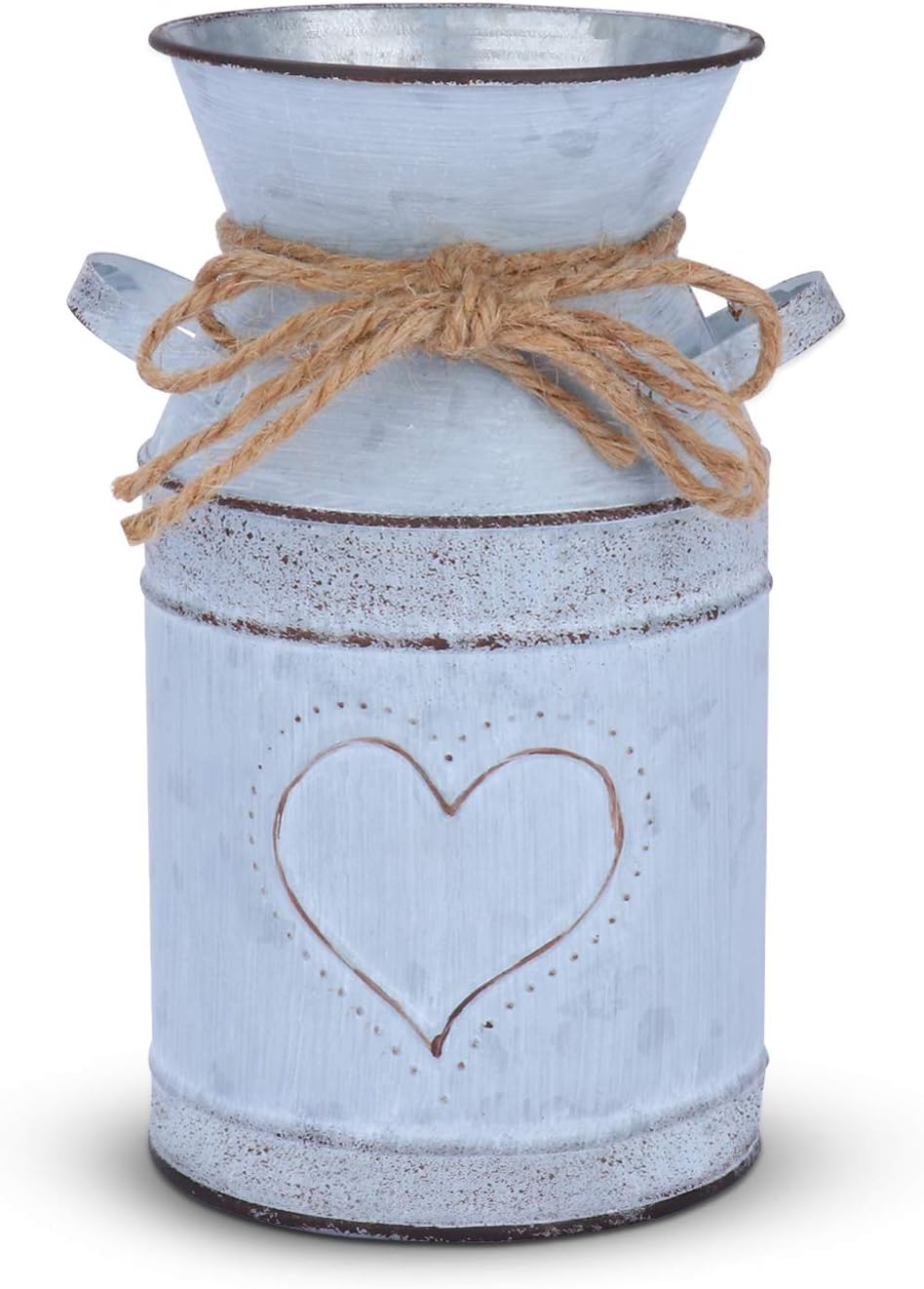 Saclife Shabby French Style Milk Can Country Rustic Vase with Unique Heart-Shaped and Rope Design for Home Decoration