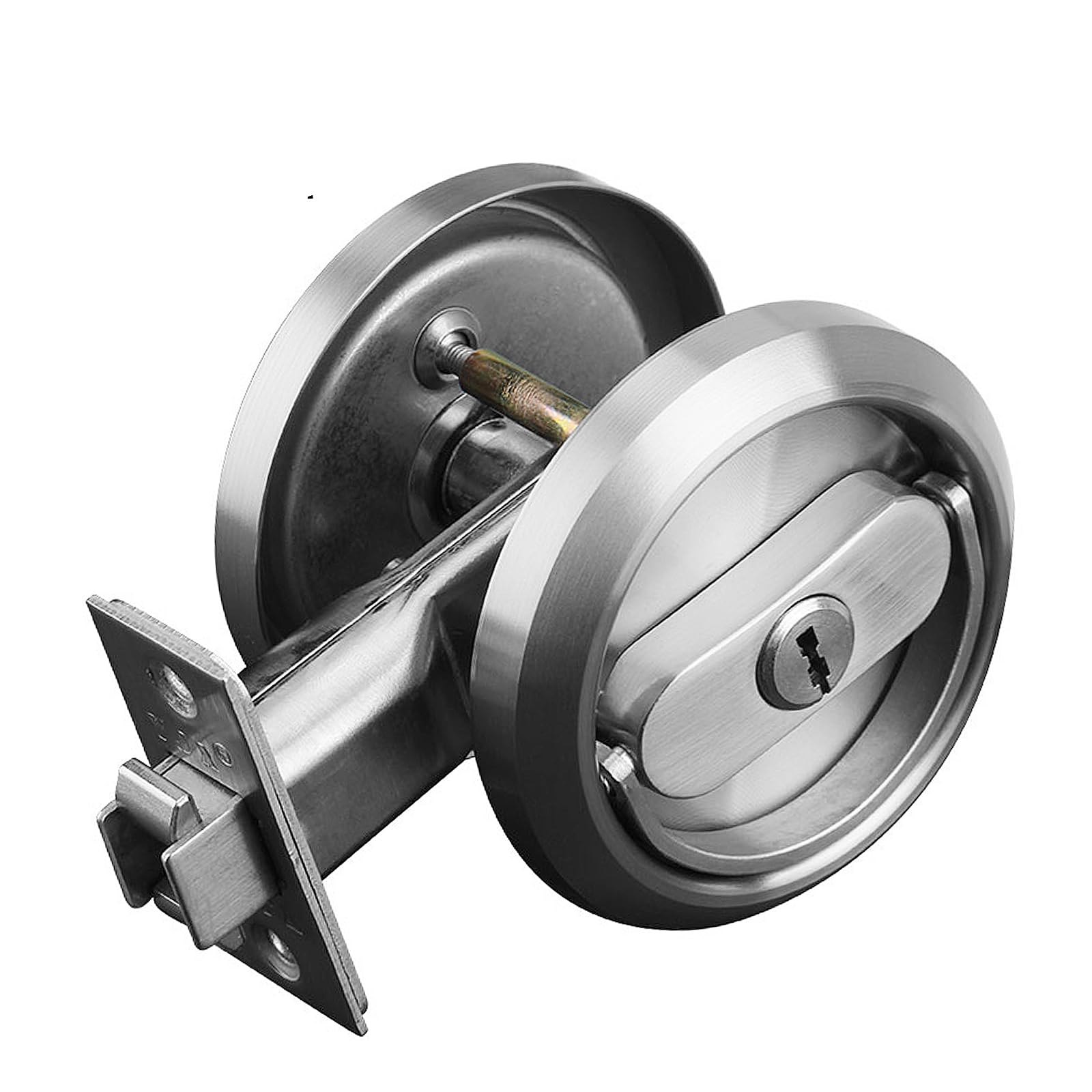 Photo 1 of ZZBUY Pocket Door Lock with Key, Round Recessed Pocket Door Latch with Hidden Pull Ring, 2-3/8" Backset (1 Pack Silver)