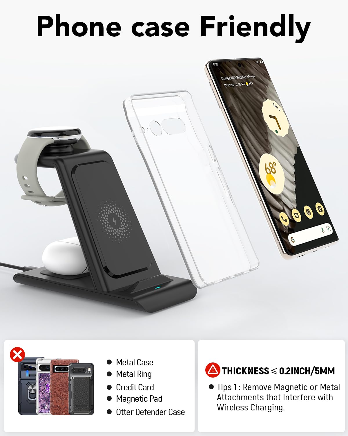 Upgraded 3 in 1 Wireless Charger for Google Pixel Watch 3/2, for Pixel 10/10 Pro/10 Pro XL/9 Pro/9/Fold/8,Pixel Buds Pro 2/Pro,Wireless Charging Station for Multiple Devices (Not for Pixel Watch 4/1)