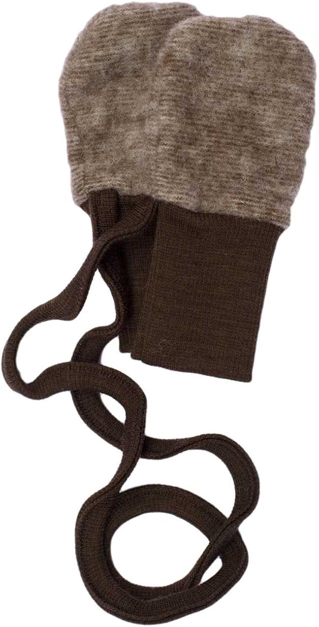 Cosilana, Baby Fleece Mittens, 60% Wool (Organic), 40% Cotton (Organic) (1, Brown Melange)
