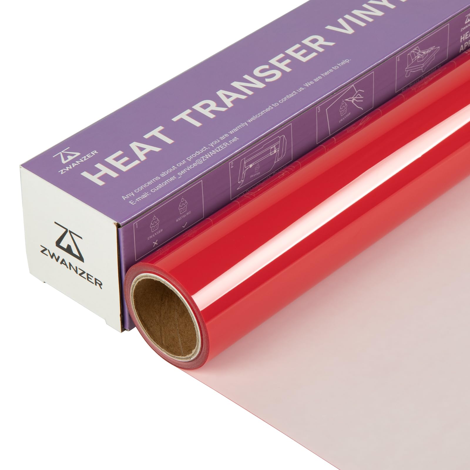 Zwanzer 12" x 12ft (30.5 x 366CM) Red Heat Transfer Vinyl Roll - Ideal for Cricut & Silhouette Cameo, Easy to Cut & Weed for T-Shirts & Apparel