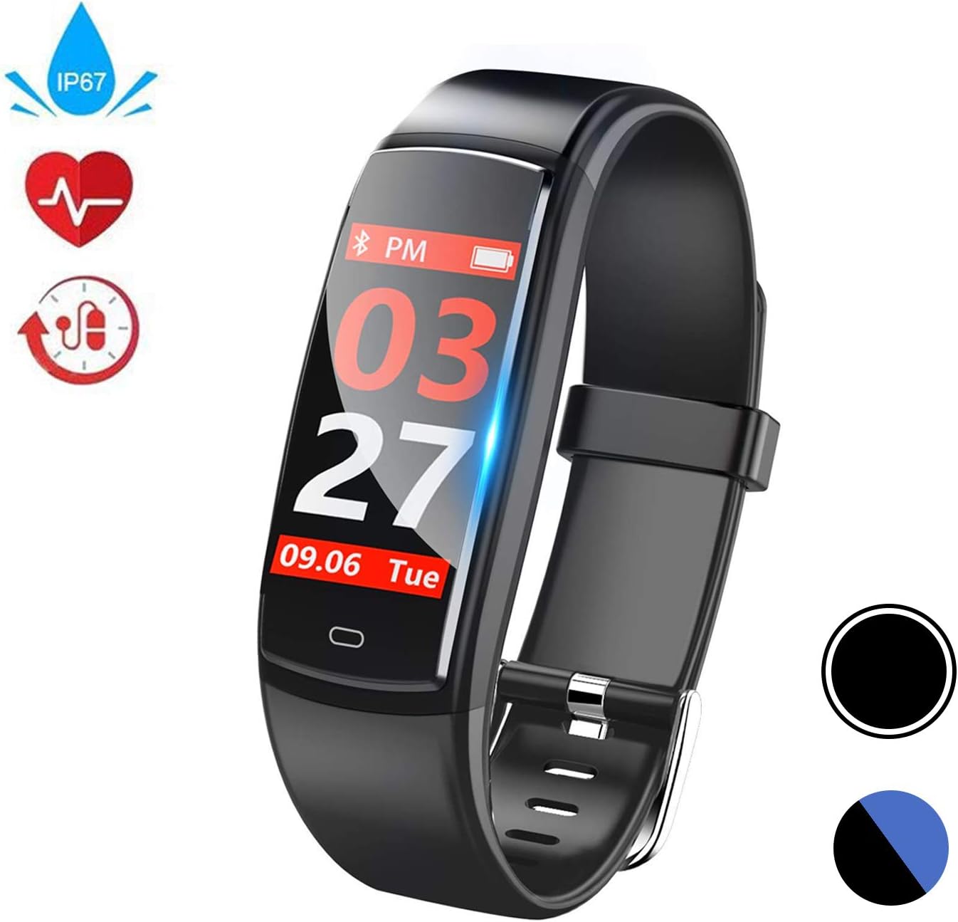 Fitness Tracker, Activity Tracker with Heart Rate Monitor, 1.14 inch Fitness Watch with Sleep Monitor IP68 Waterproof, Step Counter Pedometer SMS Push Smart Watch for iOS Android Phone (Y9-b)