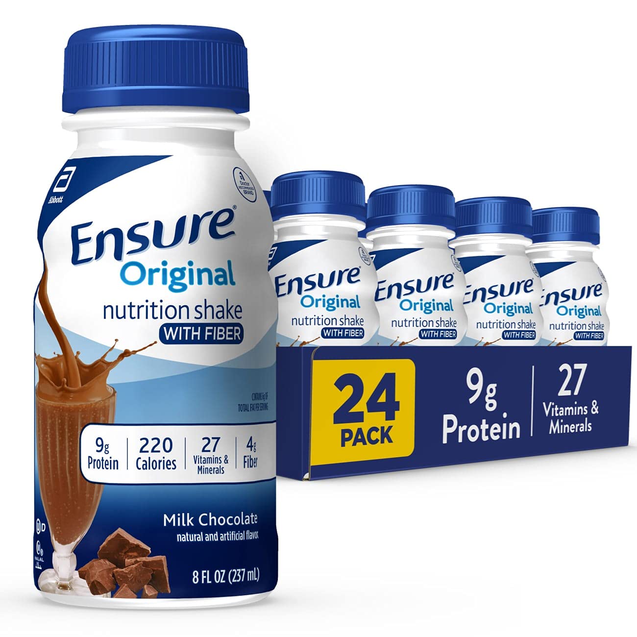 Ensure Original Milk Chocolate Nutrition Shake With Fiber | Meal Replacement Shake | 24 Pack & Ensure Max Protein Nutrition Shake with 30g of Protein, 1g of Sugar, High Protein Shake