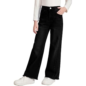 blibean Girls Wide Leg Jeans Casual School Denim Pants Size 6-15 Years | Baggy, Mid-Rise Elastic Long Pants for Tween Teen Gi