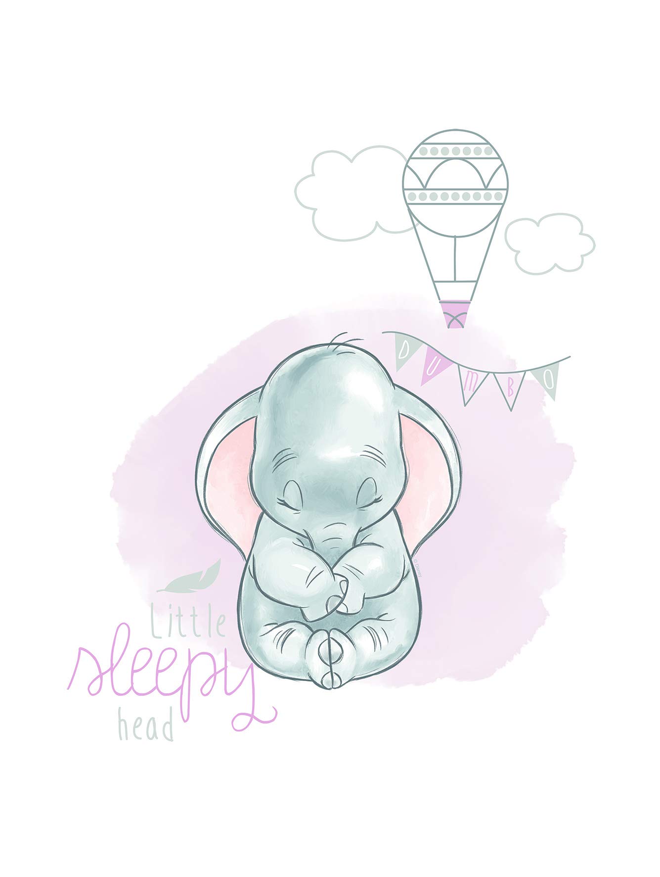 Komar Disney Wall Picture Dumbo Sleepy | Children's Room Decoration | Art Print | Size 30 x 40 cm (Width x Height) | Without Frame | WB030-30 x 40 cm