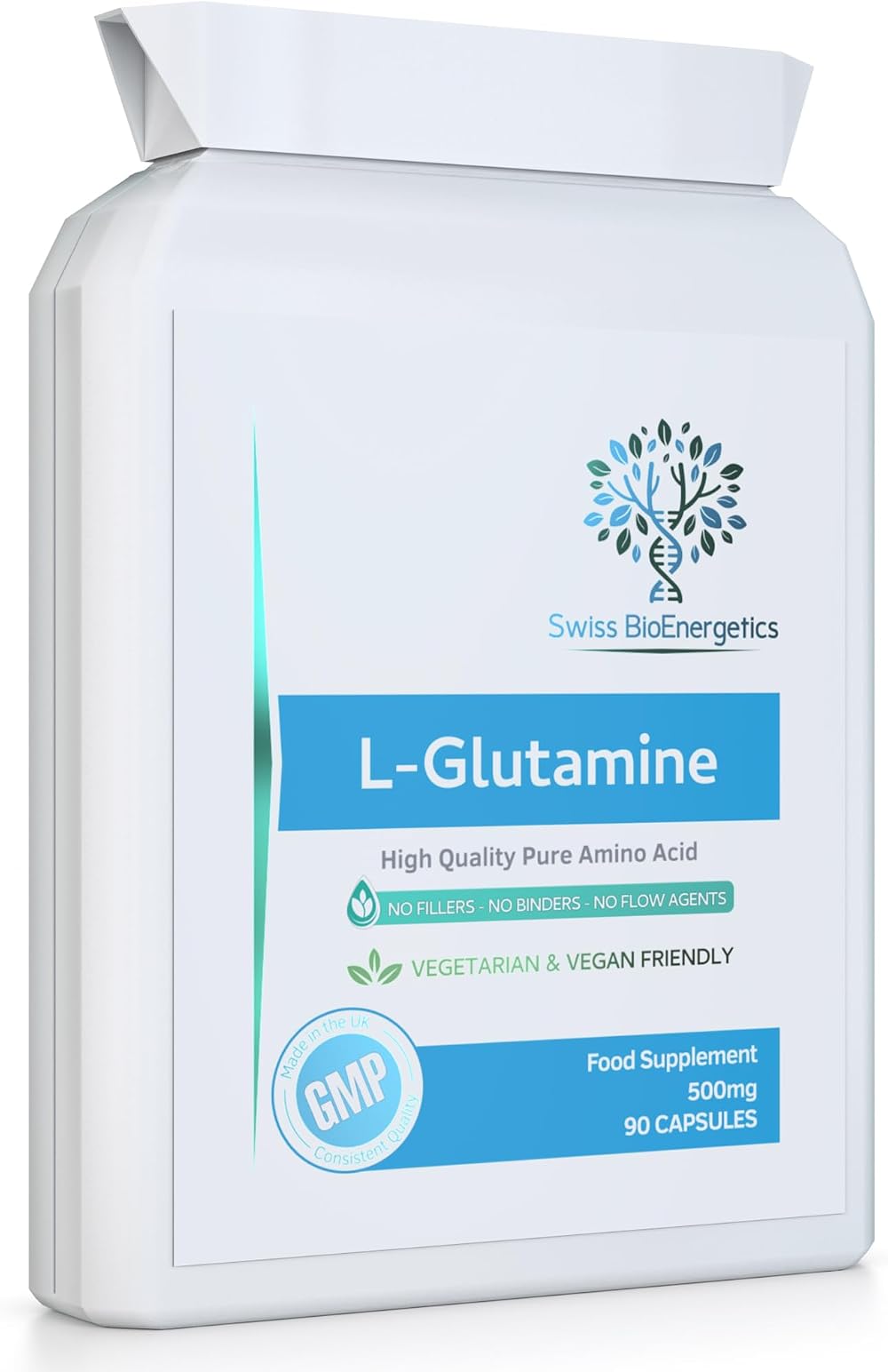 Swiss BioEnergetics L-Glutamine 500mg 90 Veg Capsules UK Made