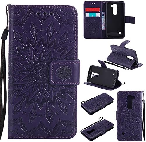 Anzeal LG C70 Case,PU Leather Wallet,Heronsbill Durable Flip Cover with Credit Card Slot for LG C70,Gift for Lady, Men, Women, Boys, Girls - Purple