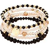 Caiyao 5Pcs Bohemia Seed Beaded Stackable Bracelets Handmade Multilayer Crystal Glass Beaded Friendship Stretch Bracelets Anket for Women Summer Beach Holiday Vacation Jewelry Gifts