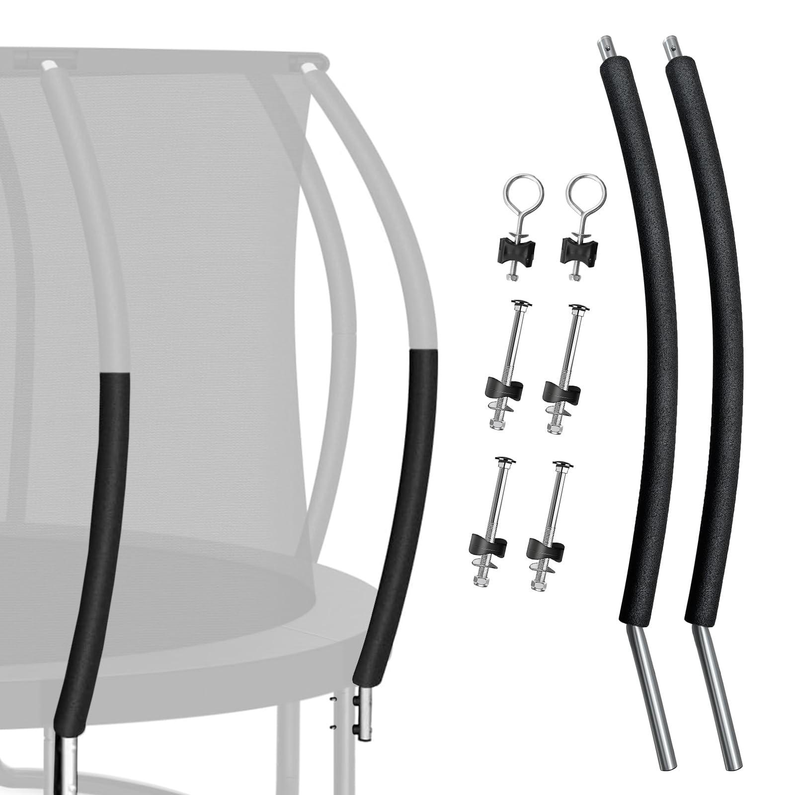 Photo 1 of 2 Sets Trampoline Curved Lower Enclosure Poles Fit for 12-16FT Trampoline Frame, Lower Net Pole Replacemnet with Foam Cover Padding, Hardwares-2 Style