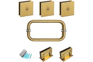 MCOCOD Shower Door Hardware Accessories for Frameless Swing Hinged Shower Doors, Including Shower Door Hinges and Handles,Shower Door Glass Clamps for 5/16”to 3/8”Thick Glass, Gold
