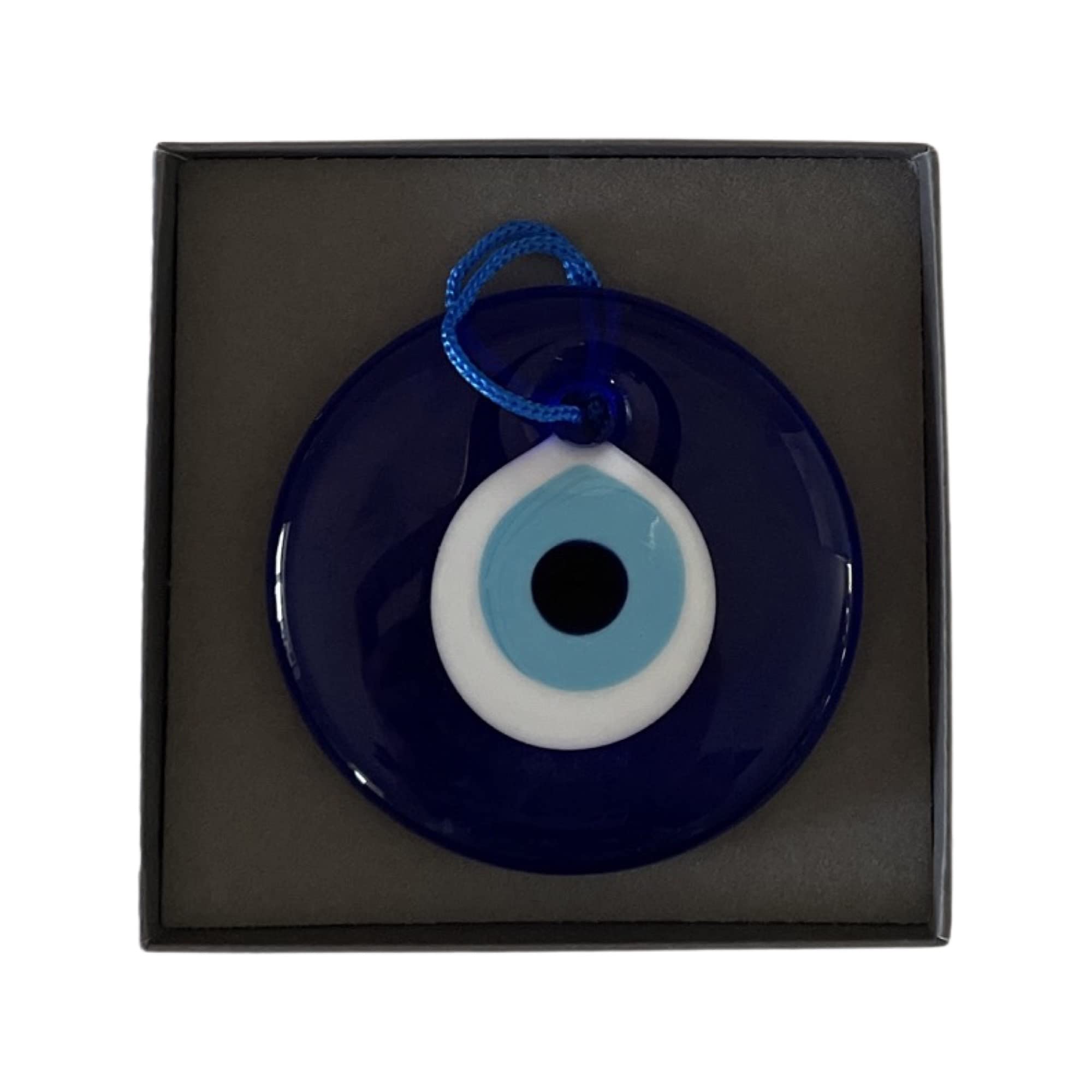 Primeone Lucky Charm, Glass Turkish Nazar Boncuk, Handmade Blue Evil Eye Charm (7 cm)