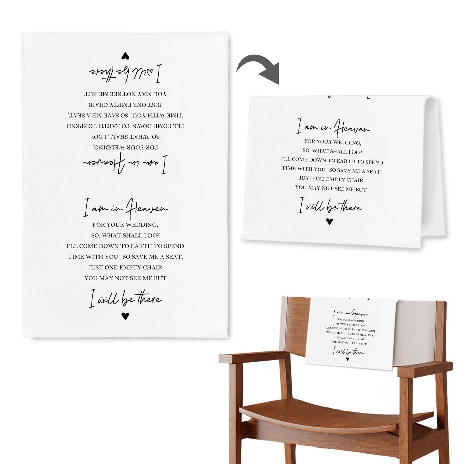 Photo 1 of ChissNook In Loving Memory Wedding Sign, I Am in Heaven for Your Reserved Chair Sign Pew Cloths Seating Placeholder, Wedding Decorations for Reception Celebrations Event (1 Pc)