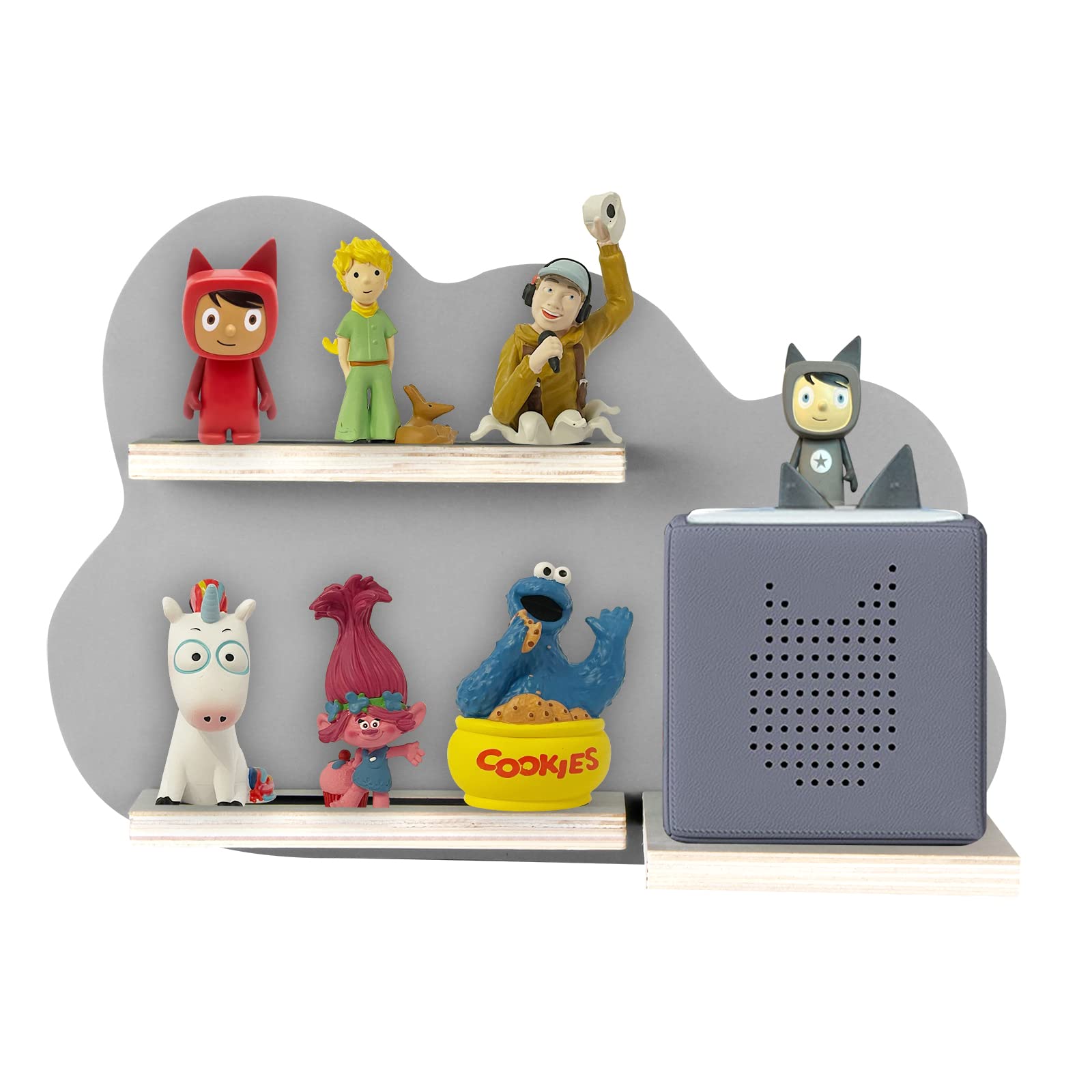 Shudyear Toniebox Shelf with Space for 24 Tonie Figures, Tonie Box Magnetic Wall Shelf for Children to Play and Collect (Clouds, Grey)