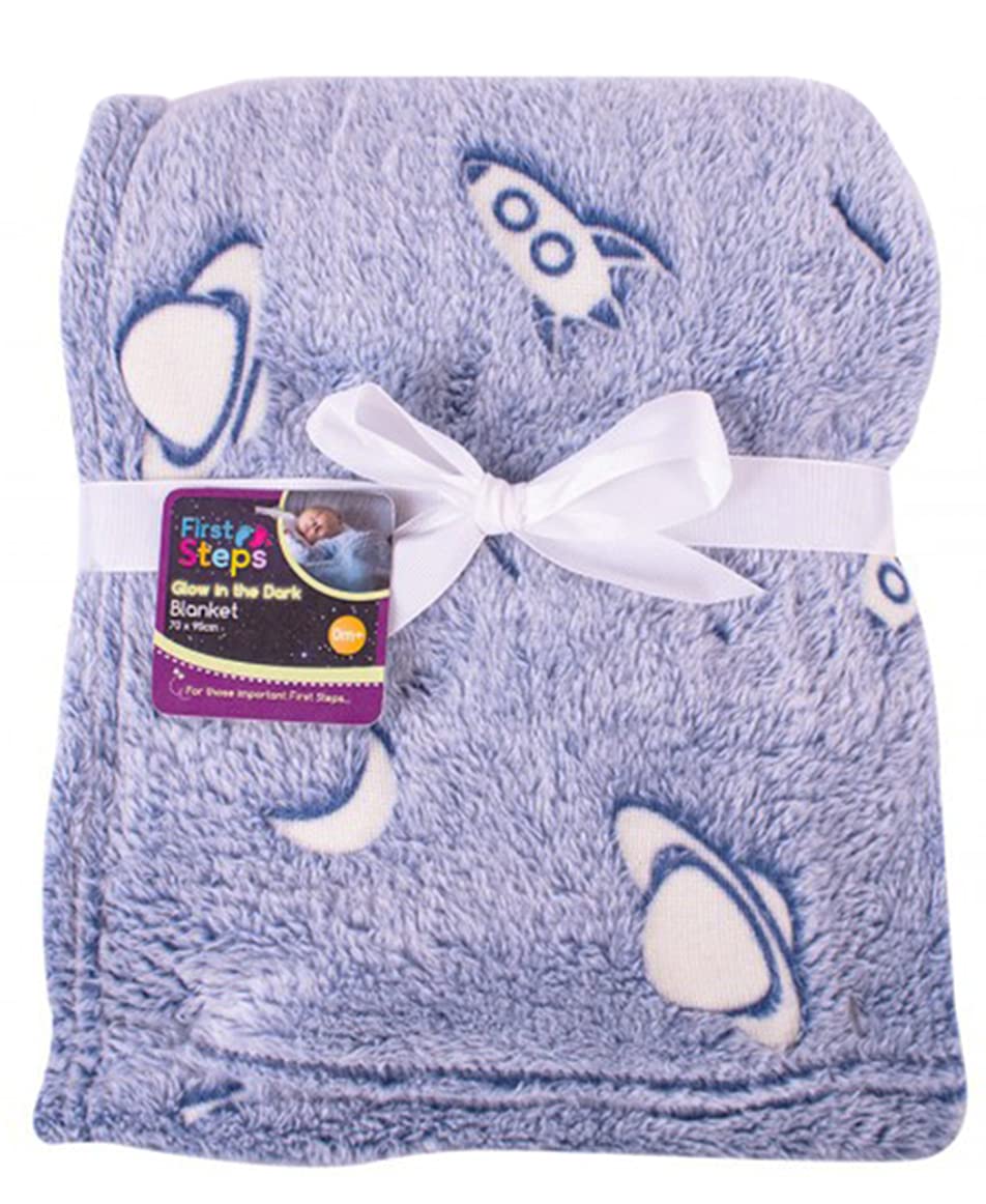 RSW Baby Blanket Fleece Glow in Dark Soft Baby Blanket 70 x 90 cm Fleece Blanket for Crib Pram Boys Girls Cot Bed Swaddle Pram Shawl Wrap Toddler (Blue)