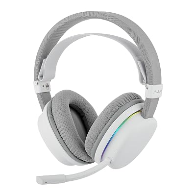 MechLands Aula G7 Wireless Gaming Headset for PS4/PS5/PC/Switch, Over-Ear Headphones with Detachable Noise Canceling Mic, RGB, Surround Sound, 60H Battery, 2.4GHz/BT/Wired (White)