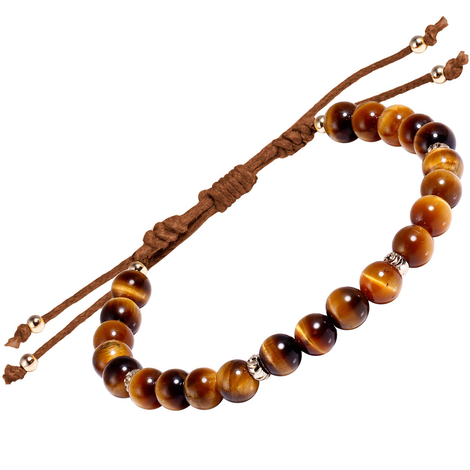 Jewboo Tiger Eye Stones Bracelet Adjustable 6mm+ Beads Healing Gemstone Meditation Yoga Men Women Gifts(Yellow)