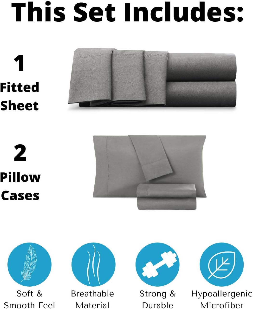 Empyrean Bedding Extra Deep Fitted Sheets King Size - 24" Extra Deep Fitted Sheets Set with 2 Pillowcases - 3 Piece Extra Deep Fitted Bed Sheet - Extra Deep King Fitted Bed Sheets - Silver Light Gray: Kitchen & Dining