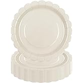 Xjoviative 50 Pcs Ivory Paper Plates 9 Inch, Cream Scalloped Paper Plates Disposable Cake Dessert Dinner Plate for Birthday Baby Shower Wedding Party Decorative Supplies (Ivory White, 9 INCH)