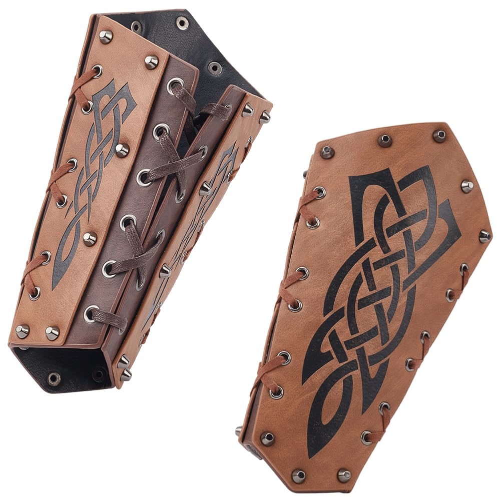 NBEADS Leather Arm Guard, Medieval Embossed Viking Bracers Leather Arm Gauntlets Retro Renaissance Bracers Gauntlet Wristband for Halloween Costume Accessories, Brown