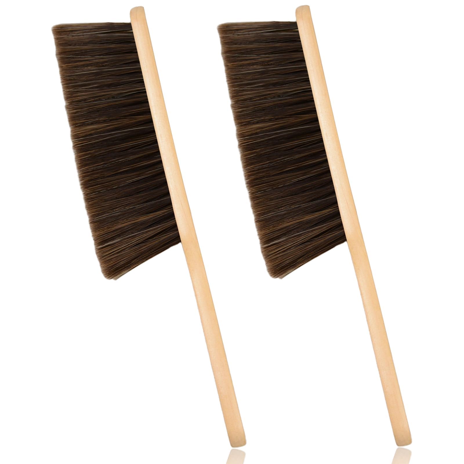 Photo 1 of 2 Pieces Woooden Dust Brush Hand Broom Bench Brush with Long Wood Handle Whisk Broom Soft Bristle Brush for Counter Bed Sofa Car Fireplace Clothes Household Cleaning(Brown)